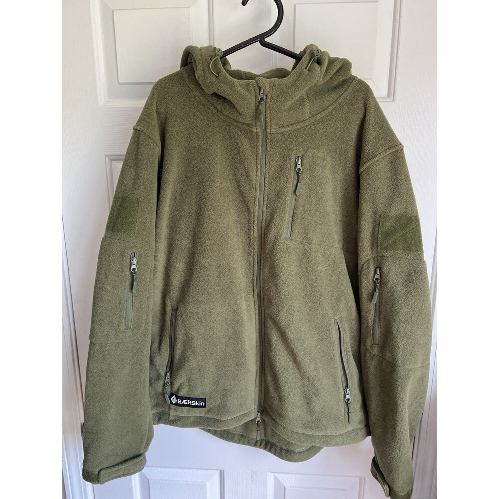BAERSkin Men’s XL Green Solid Fleece Full Zip Hooded Hoodie Pockets